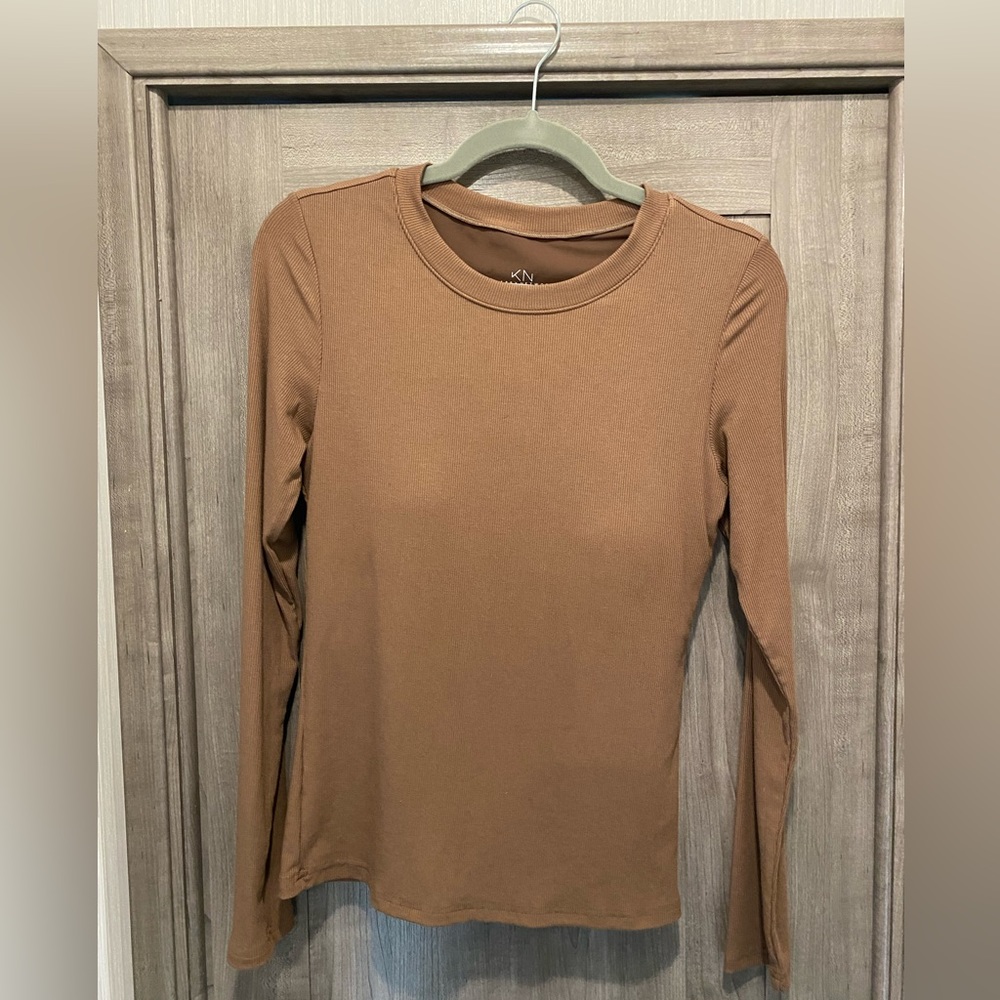 Brown long sleeve shirt with built in bra